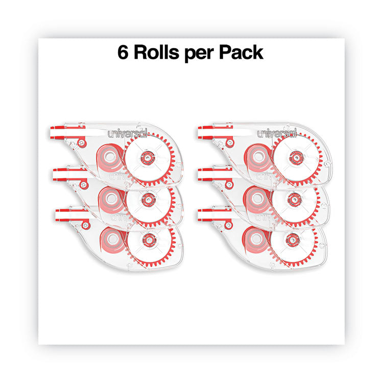 Side-Application Correction Tape, Transparent Red Applicator, 0.2" x 393", 6/Pack