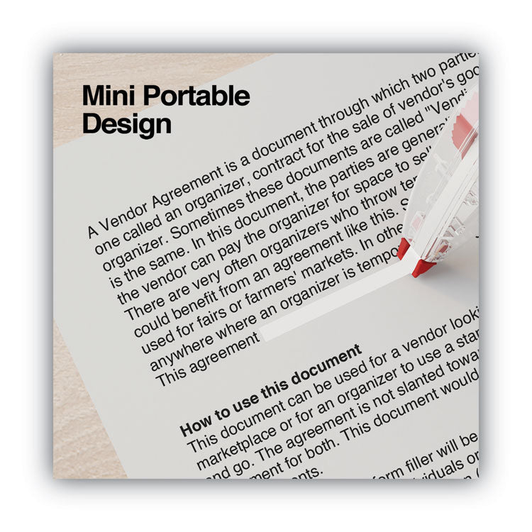 Correction Tape, Mini Economy, Non-Refillable, Clear/Red Applicator, 0.25" x 275", 10/Pack