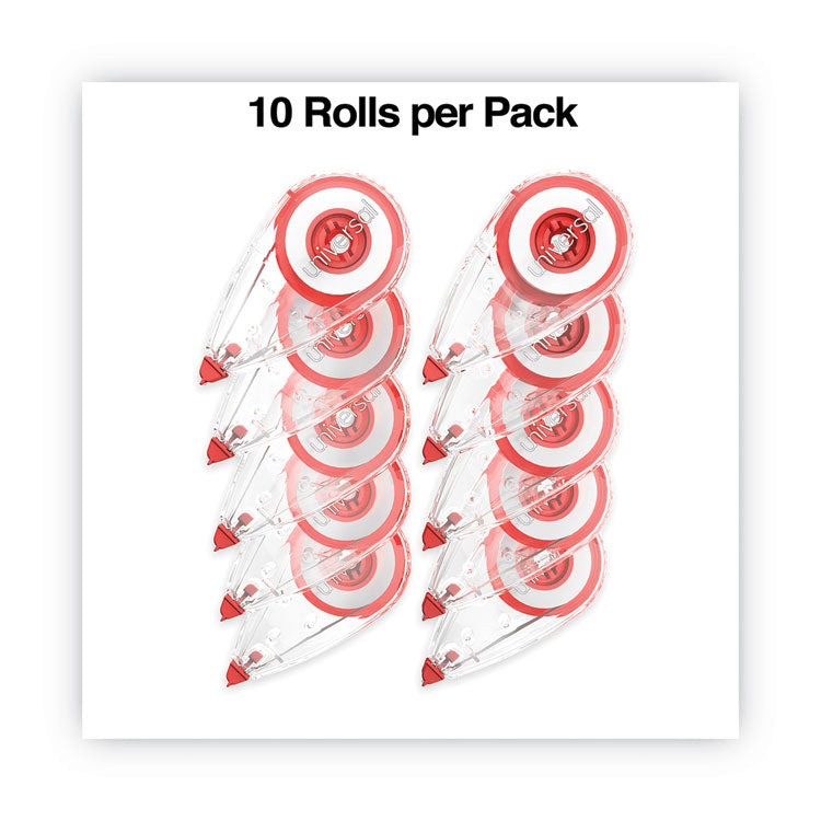 Correction Tape, Mini Economy, Non-Refillable, Clear/Red Applicator, 0.25" x 275", 10/Pack