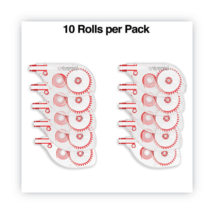 Side-Application Correction Tape, Non-Refillable, Transparent Gray/Red Applicator, 0.2" x 393", 10/Pack