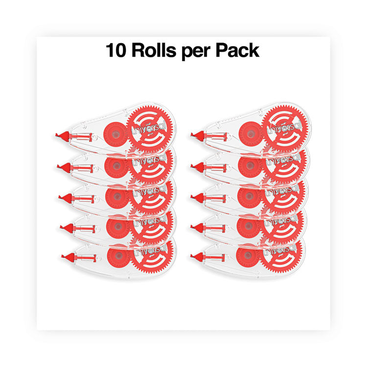 Correction Tape Dispenser, Non-Refillable, Transparent Red Applicator, 0.2" x 315", 10/Pack