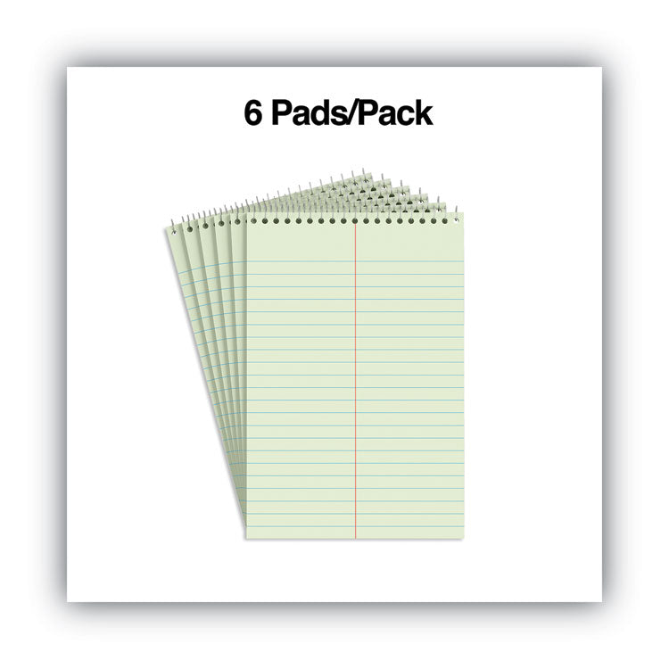 Steno Pads, Gregg Rule, Red Cover, 80 Green-Tint 6 X 9 Sheets, 6/pack