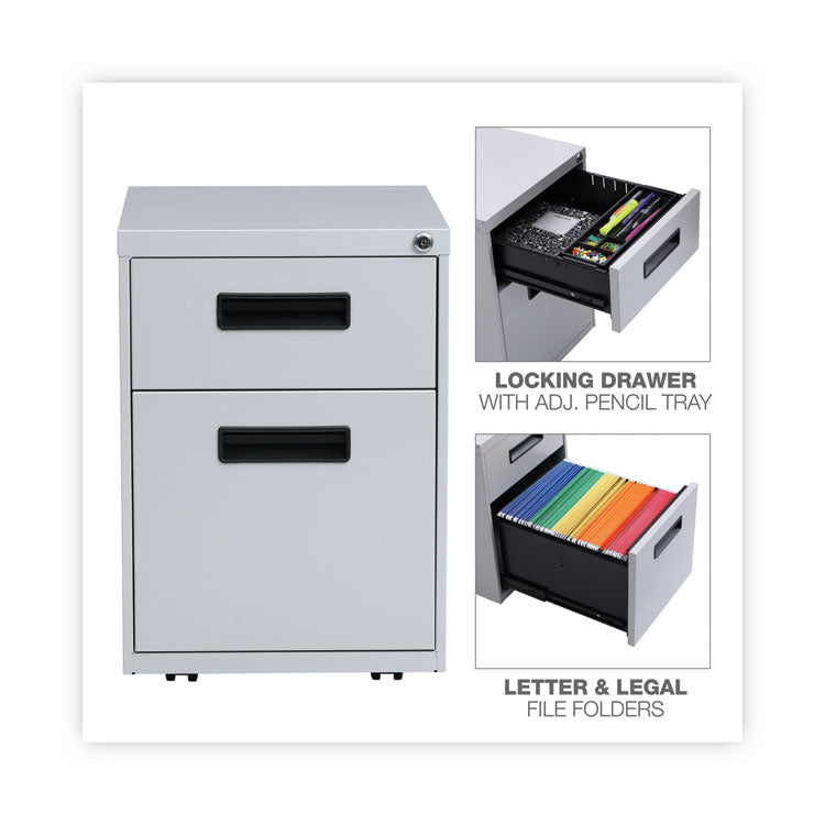 File Pedestal, Left Or Right, 2-Drawers: Box/file, Legal/letter, Light Gray, 14.96" X 19.29" X 21.65"