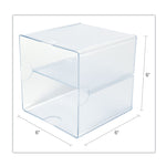 Stackable Cube Organizer, Divided, 2 Compartments, Plastic, 6 x 6 x 6, Clear