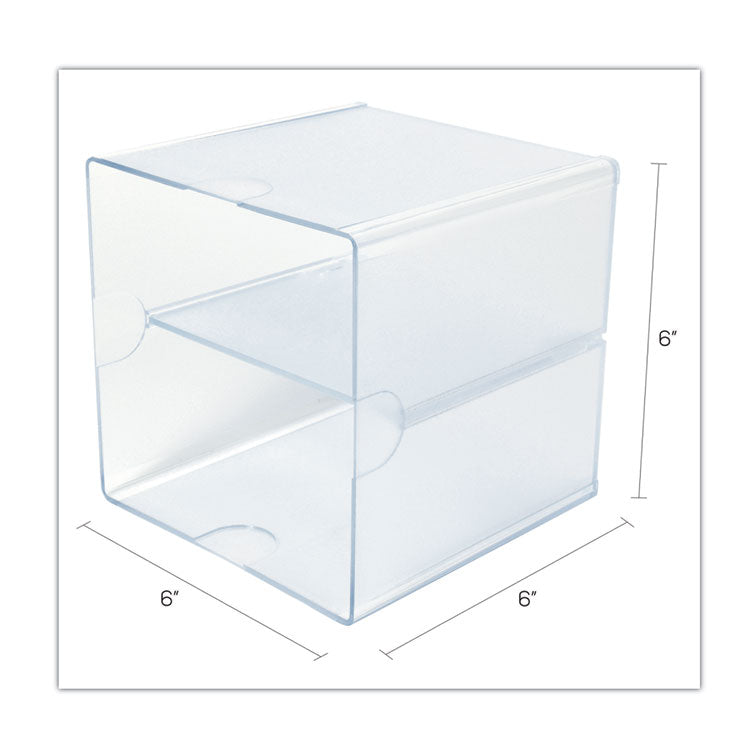 Stackable Cube Organizer, Divided, 2 Compartments, Plastic, 6 x 6 x 6, Clear