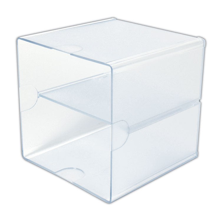 Stackable Cube Organizer, Divided, 2 Compartments, Plastic, 6 x 6 x 6, Clear
