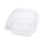 Renewable and Compostable Clear Clamshell Hinged Food Containers, 6 x 6 x 3, Plastic, 80/Pack, 3 Packs/Carton