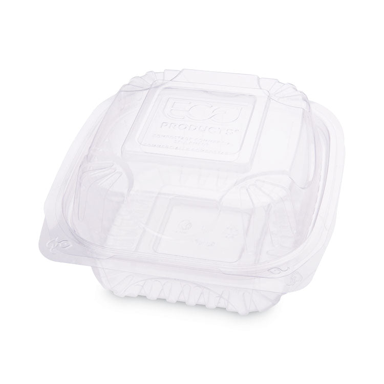Renewable and Compostable Clear Clamshell Hinged Food Containers, 6 x 6 x 3, Plastic, 80/Pack, 3 Packs/Carton