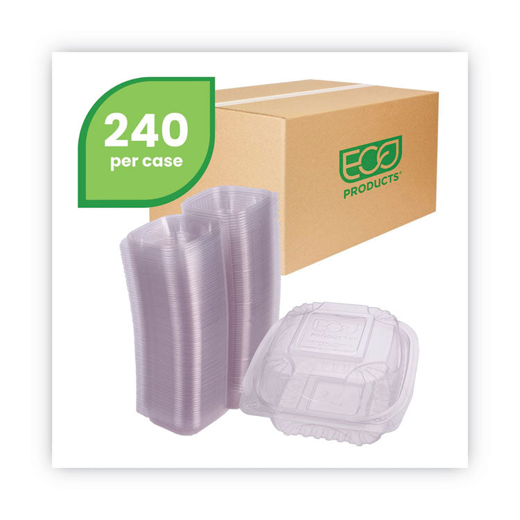 Renewable and Compostable Clear Clamshell Hinged Food Containers, 6 x 6 x 3, Plastic, 80/Pack, 3 Packs/Carton