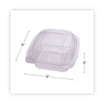 Renewable and Compostable Clear Clamshell Hinged Food Containers, 6 x 6 x 3, Plastic, 80/Pack, 3 Packs/Carton