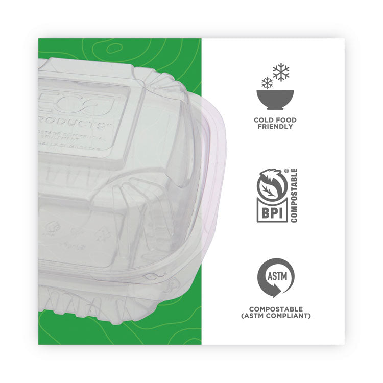 Renewable and Compostable Clear Clamshell Hinged Food Containers, 6 x 6 x 3, Plastic, 80/Pack, 3 Packs/Carton