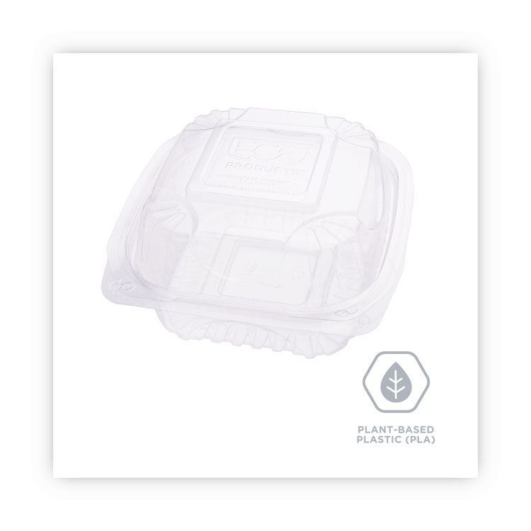 Renewable and Compostable Clear Clamshell Hinged Food Containers, 6 x 6 x 3, Plastic, 80/Pack, 3 Packs/Carton