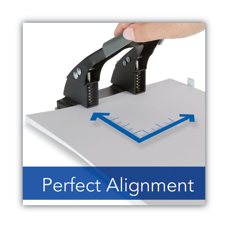 28-Sheet Comfort Handle Steel Two-Hole Punch, 1/4" Holes, Black/gray