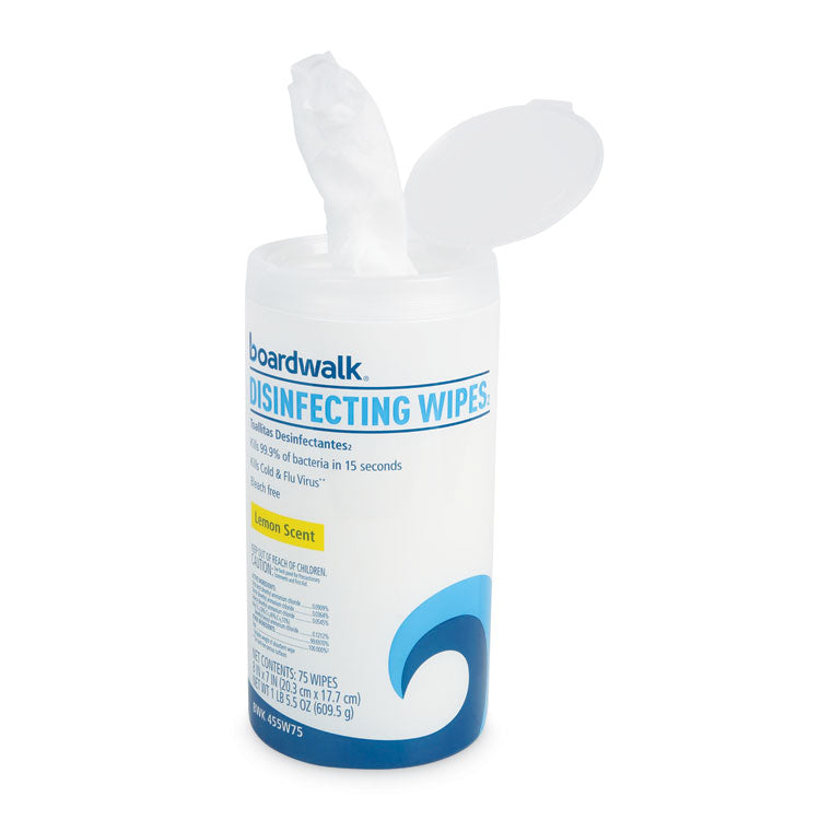 Quat-Based Disinfecting Wipes, 7 x 8, Lemon Scent, 75/Canister, 6 Canisters/Carton