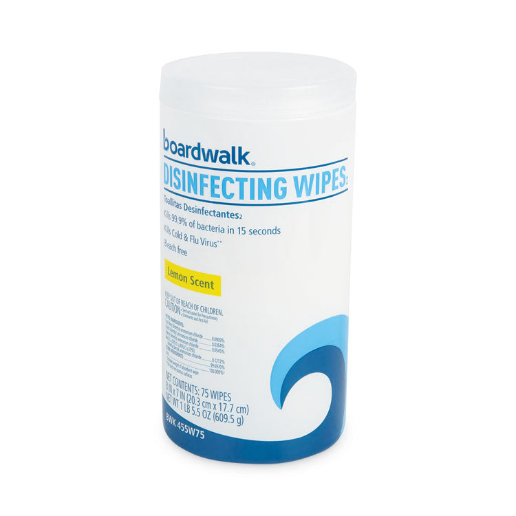 Quat-Based Disinfecting Wipes, 7 x 8, Lemon Scent, 75/Canister, 6 Canisters/Carton