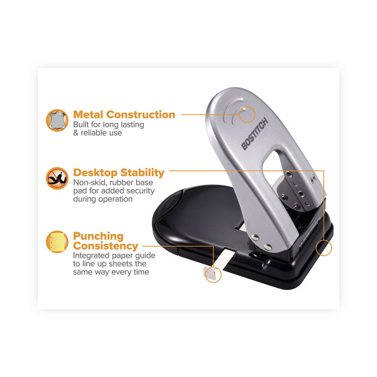 40-Sheet Ez Squeeze Two-Hole Punch, 9/32" Holes, Black/silver