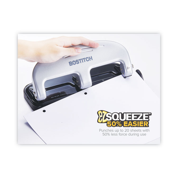 20-Sheet Ez Squeeze Three-Hole Punch, 9/32" Holes, Black/silver
