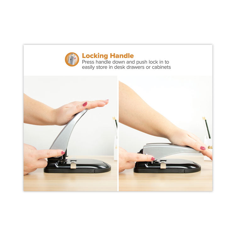 40-Sheet Ez Squeeze Two-Hole Punch, 9/32" Holes, Black/silver