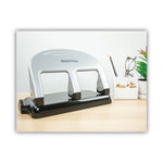 40-Sheet Ez Squeeze Three-Hole Punch, 9/32" Holes, Black/silver