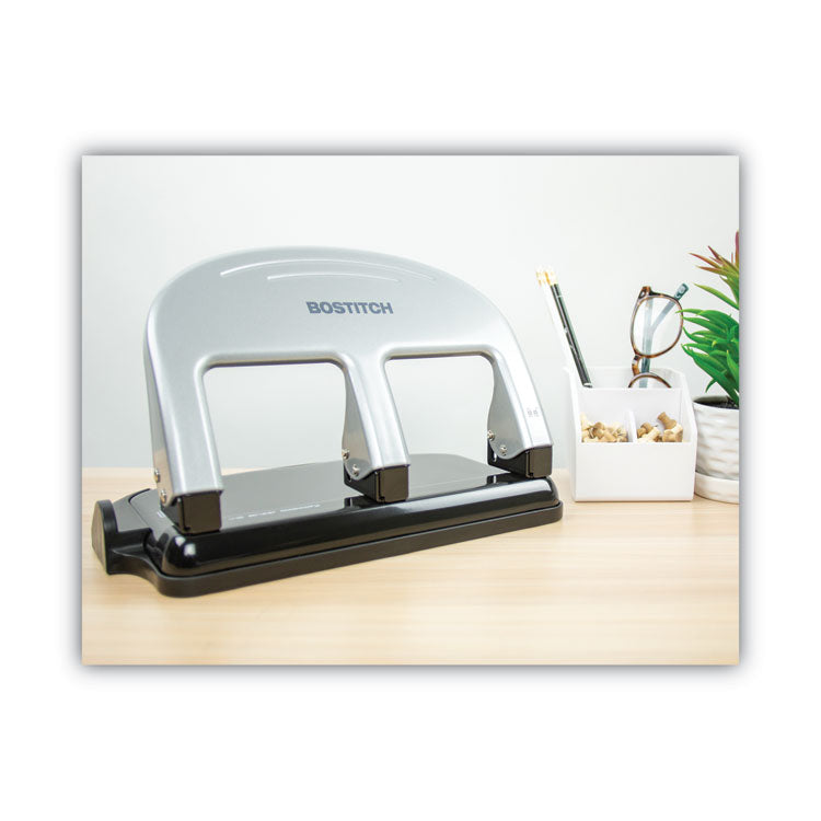 40-Sheet Ez Squeeze Three-Hole Punch, 9/32" Holes, Black/silver