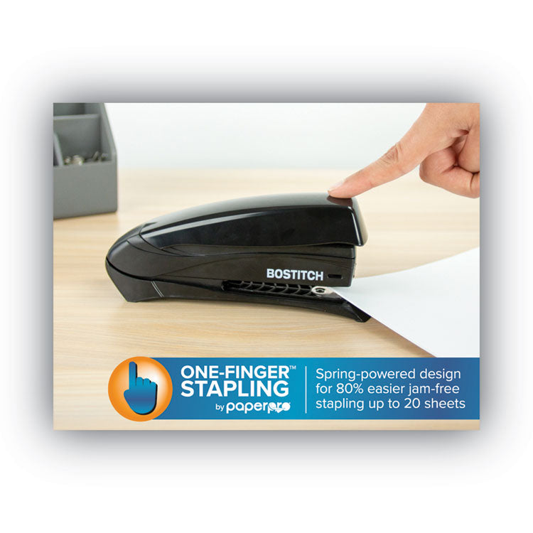 Inspire Spring-Powered Full-Strip Stapler, 20-Sheet Capacity, Black