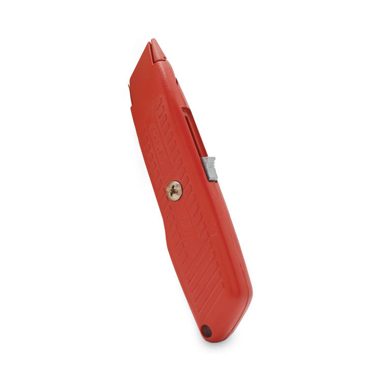Interlock Safety Utility Knife with Self-Retracting Round Point Blade, 5.63" Metal Handle, Red Orange