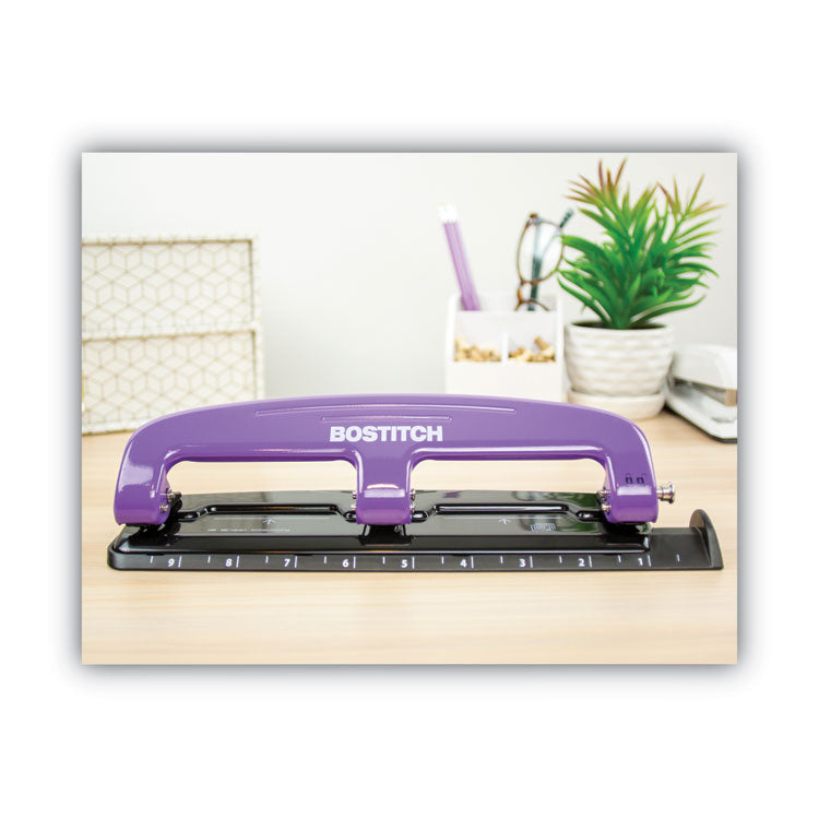 12-Sheet Ez Squeeze Three-Hole Punch, 9/32" Holes, Purple/black