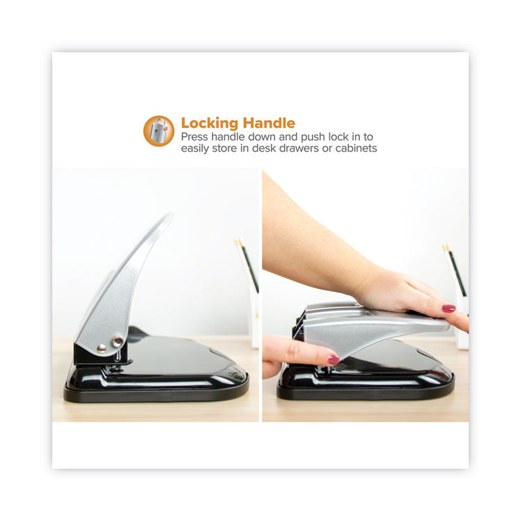 40-Sheet Ez Squeeze Three-Hole Punch, 9/32" Holes, Black/silver
