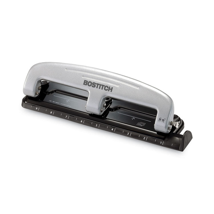 12-Sheet Ez Squeeze Three-Hole Punch, 9/32" Holes, Black/silver
