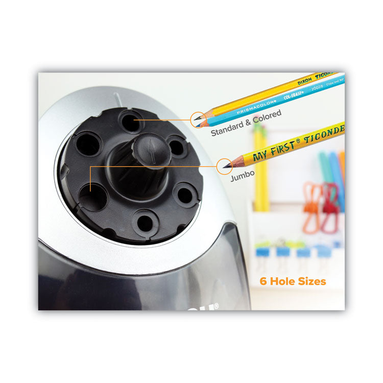 Super Pro 6 Commercial Electric Pencil Sharpener, Ac-Powered, 6.13 X 10.69 X 9, Gray/black