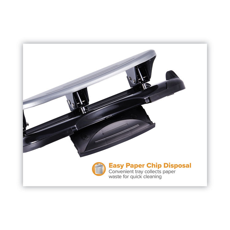 40-Sheet Ez Squeeze Three-Hole Punch, 9/32" Holes, Black/silver