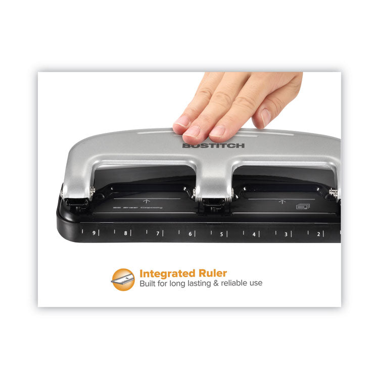 20-Sheet Ez Squeeze Three-Hole Punch, 9/32" Holes, Black/silver