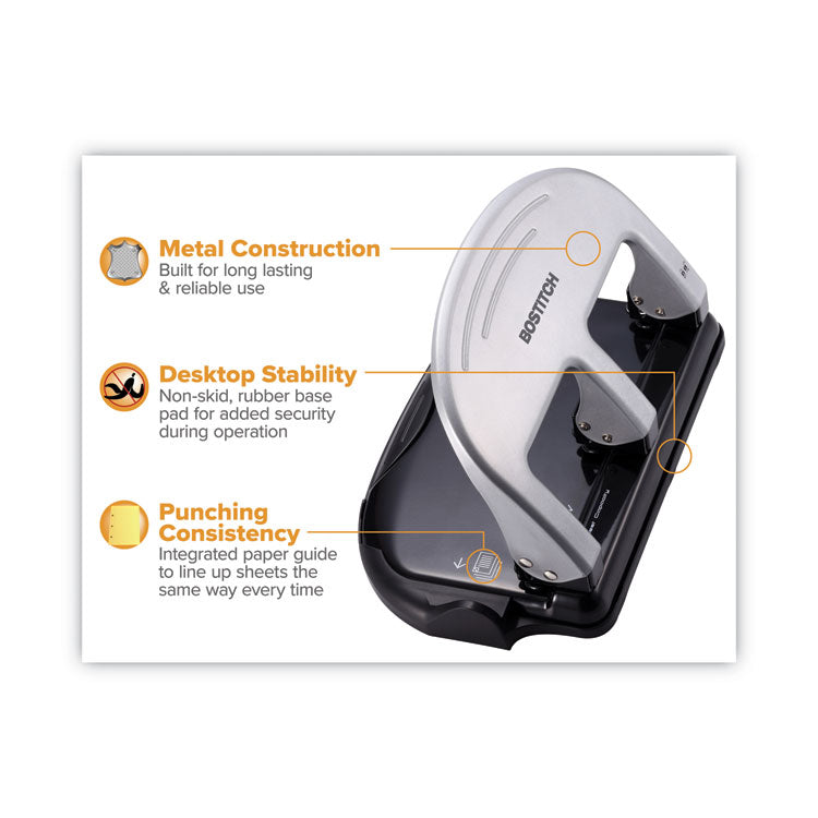 40-Sheet Ez Squeeze Three-Hole Punch, 9/32" Holes, Black/silver