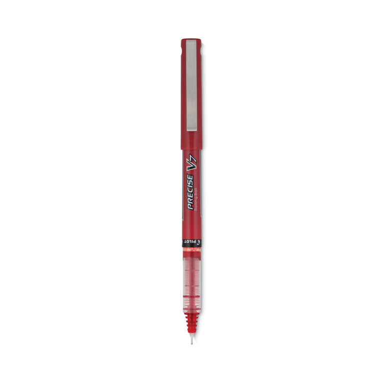Precise V7 Rollerball Pen, Stick, Fine 0.7 mm, Red Ink, Red/Clear Barrel, Dozen