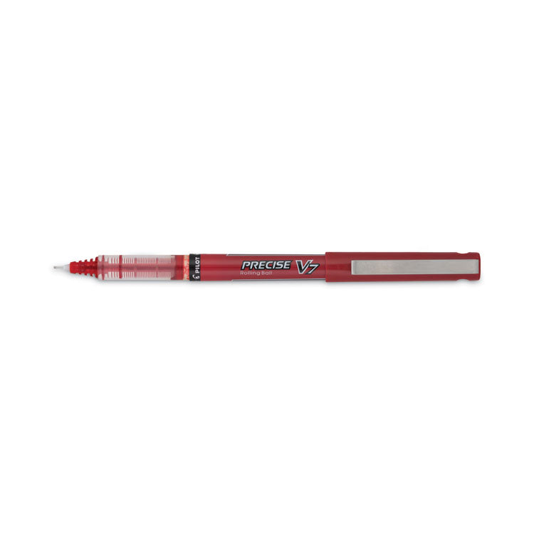 Precise V7 Rollerball Pen, Stick, Fine 0.7 mm, Red Ink, Red/Clear Barrel, Dozen