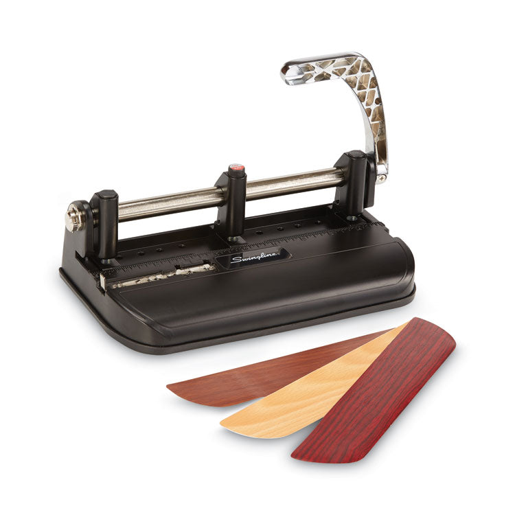 40-Sheet Accented Heavy-Duty Lever Action Two- To Seven-Hole Punch, 11/32" Holes, Black/woodgrain