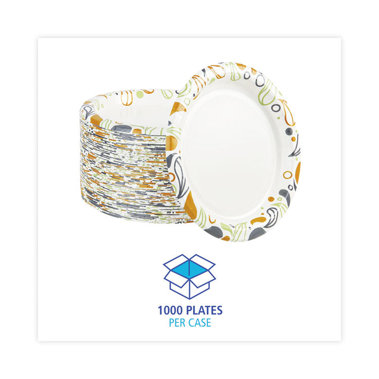 Deerfield Printed Paper Plates, 9" dia, Coated/Soak Proof, White/Yellow/Green/Purple, 125/Pack, 8 Packs/Carton