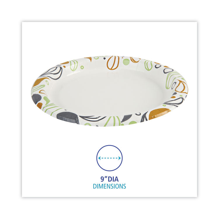 Deerfield Printed Paper Plates, 9" dia, Coated/Soak Proof, White/Yellow/Green/Purple, 125/Pack, 8 Packs/Carton