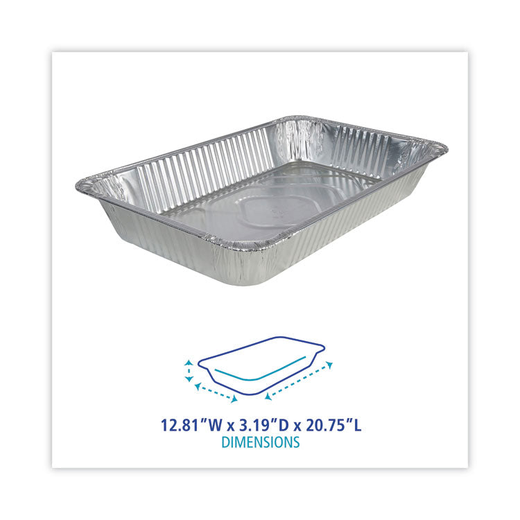 Aluminum Steam Table Pans, Full-Size Deep, 620 Gauge, 3.19" Deep, 12.81 x 20.75, 50/Carton