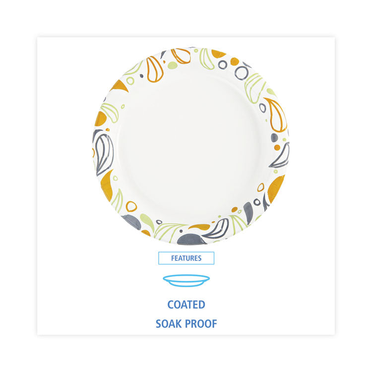 Deerfield Printed Paper Plates, 9" dia, Coated/Soak Proof, White/Yellow/Green/Purple, 125/Pack, 8 Packs/Carton