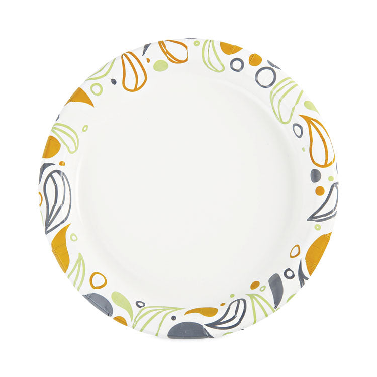 Deerfield Printed Paper Plates, 9" dia, Coated/Soak Proof, White/Yellow/Green/Purple, 125/Pack, 8 Packs/Carton