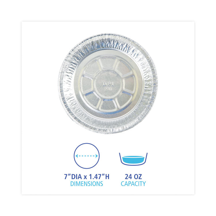 Round Aluminum To-Go Containers, 250 Gauge, 24 oz, 7" Diameter x 1.47" h, Silver, 500/Carton