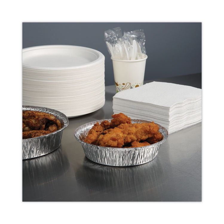 Round Aluminum To-Go Containers, 250 Gauge, 24 oz, 7" Diameter x 1.47" h, Silver, 500/Carton