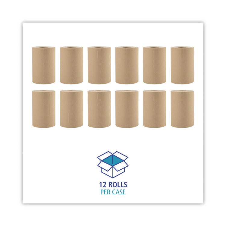 Hardwound Paper Towels, 1-Ply, 8" x 350 ft, Natural, 12 Rolls/Carton
