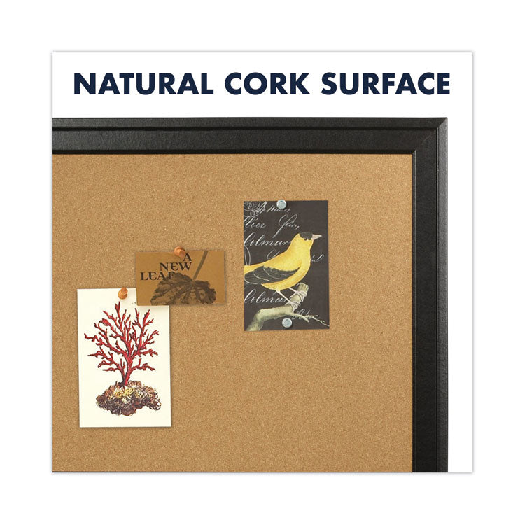Cork Bulletin Board with Black Frame, 17" x 11", Tan Surface, Black Fiberboard (MDF) Frame