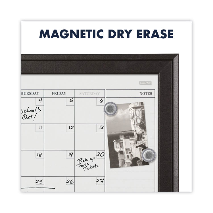 Home Decor Magnetic Dry Erase Board, Monthly Planning/Scheduling Calendar, 23" x 17", Tan/White Surface, Espresso Wood Frame