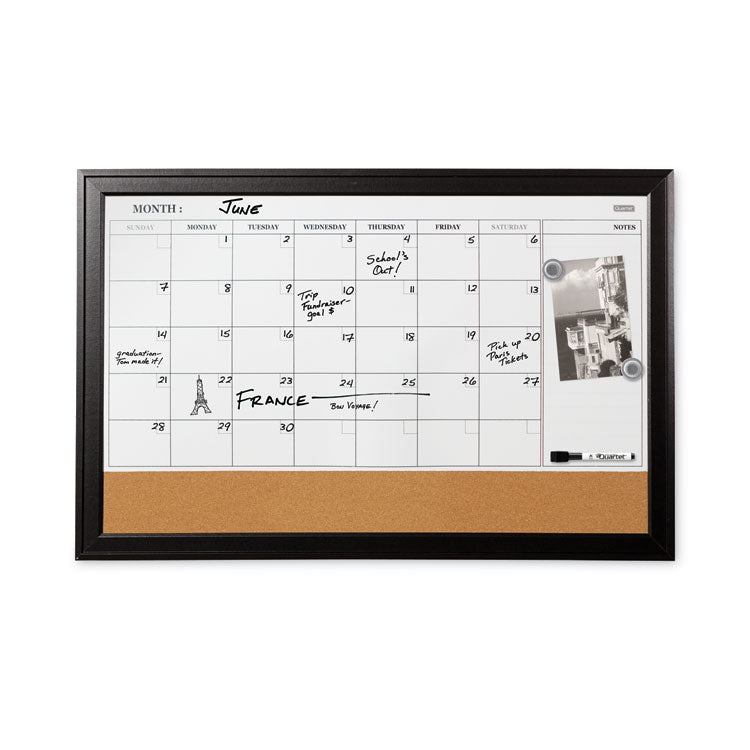 Home Decor Magnetic Dry Erase Board, Monthly Planning/Scheduling Calendar, 23" x 17", Tan/White Surface, Espresso Wood Frame