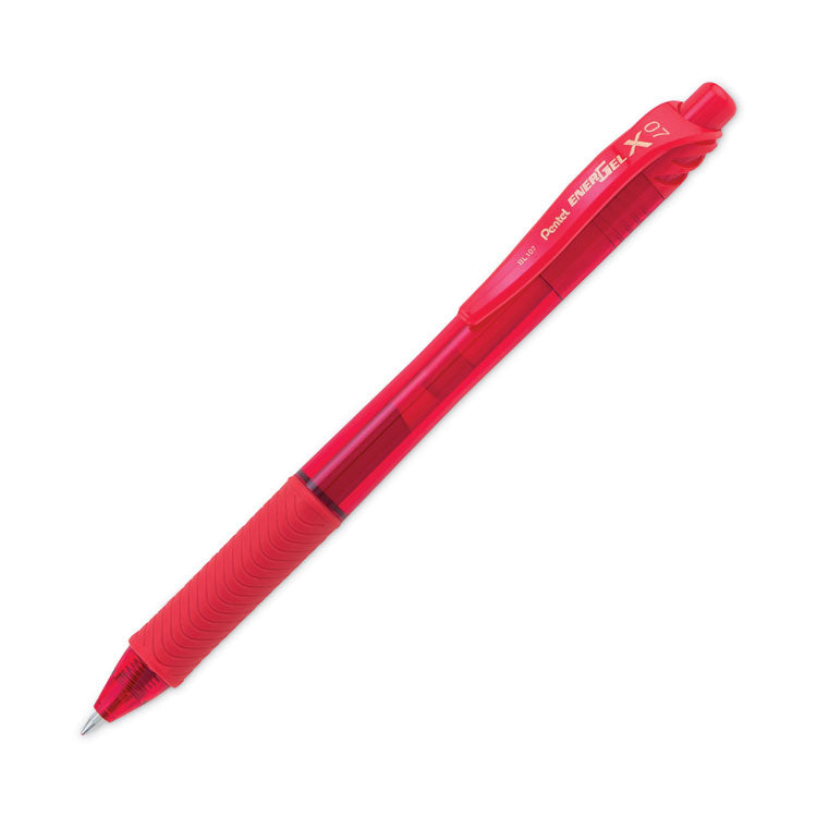 EnerGel-X Gel Pen, Retractable, Medium 0.7 mm, Red Ink, Translucent Red/Red Barrel, Dozen