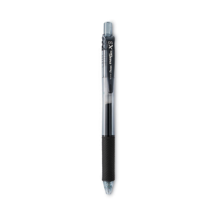 EnerGel-X Gel Pen, Retractable, Fine 0.5 mm, Black Ink, Clear/Black Barrel, Dozen