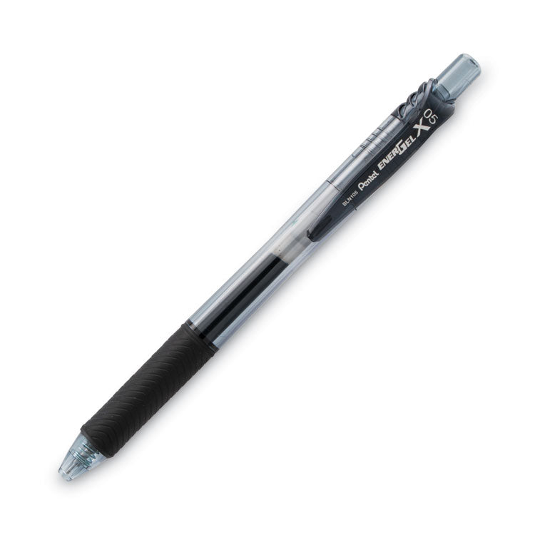 EnerGel-X Gel Pen, Retractable, Fine 0.5 mm, Black Ink, Clear/Black Barrel, Dozen